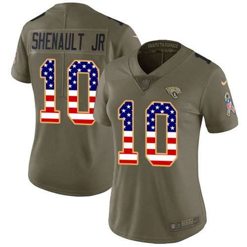 Nike Jacksonville Jaguars #10 Laviska Shenault Jr. Olive USA Flag Women Stitched NFL Limited 2017 Salute To Service Jersey